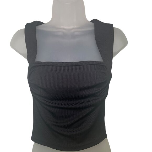 Cider Black Ruched Square Neck Tank Top - Picture 4 of 6